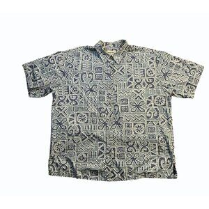 Cooke Street Honolulu 2XL Shirt Blue White Tribal Print Cotton Button-Up Short S